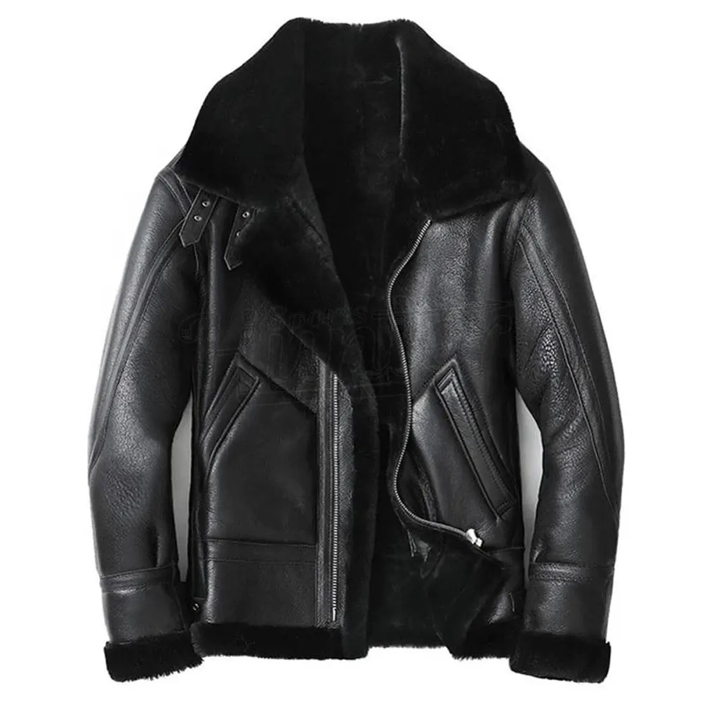 High Quality Men's Inside Fur Leather Jackets Bomber Shearling Sheepskin Winter Coat High Quality Jacket For Men