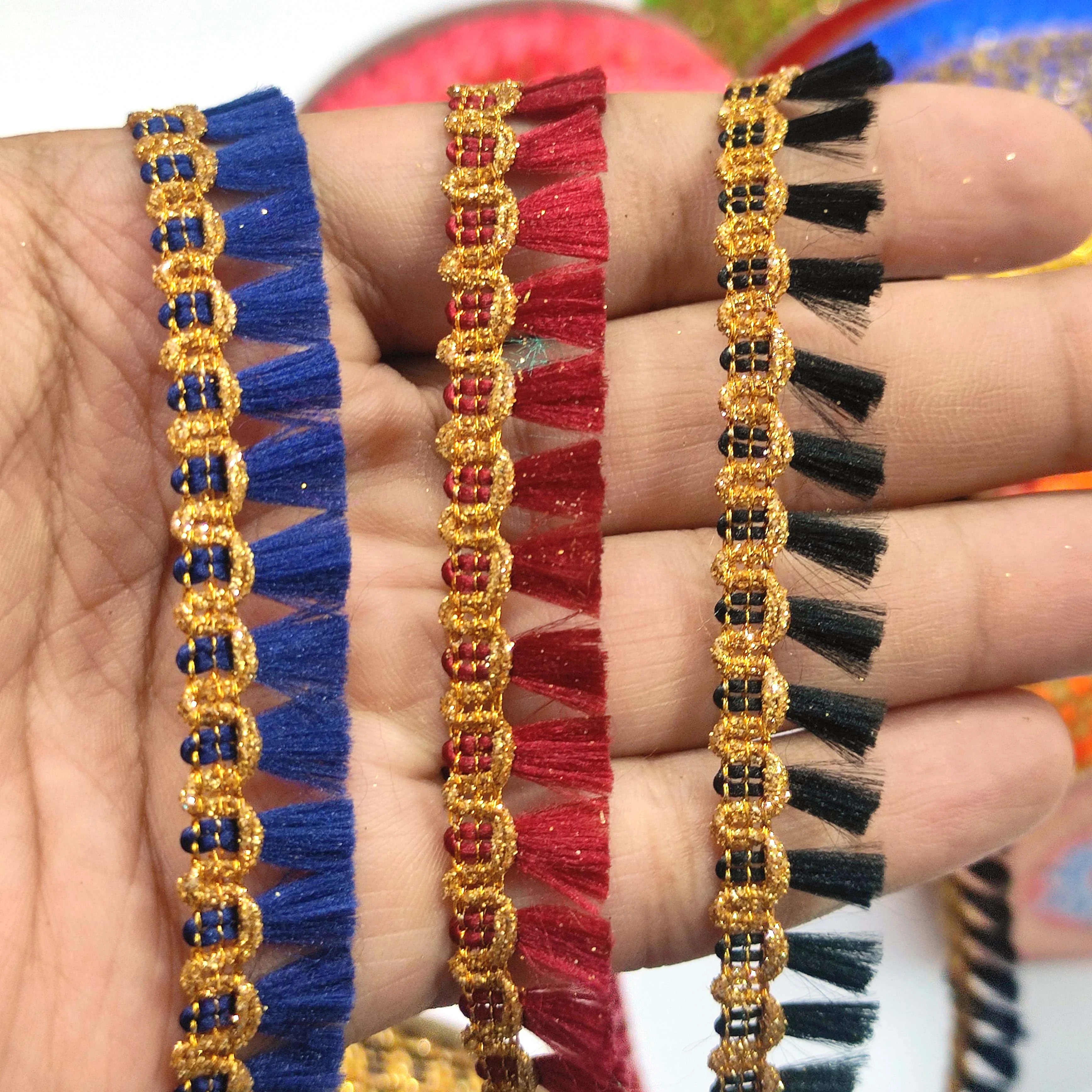 1 INCH Diy Garments Sewing Accessories Other Lace Small Knitted Colored Tassels Fringe Ethnic Metallic Edge Lace Trim Washable