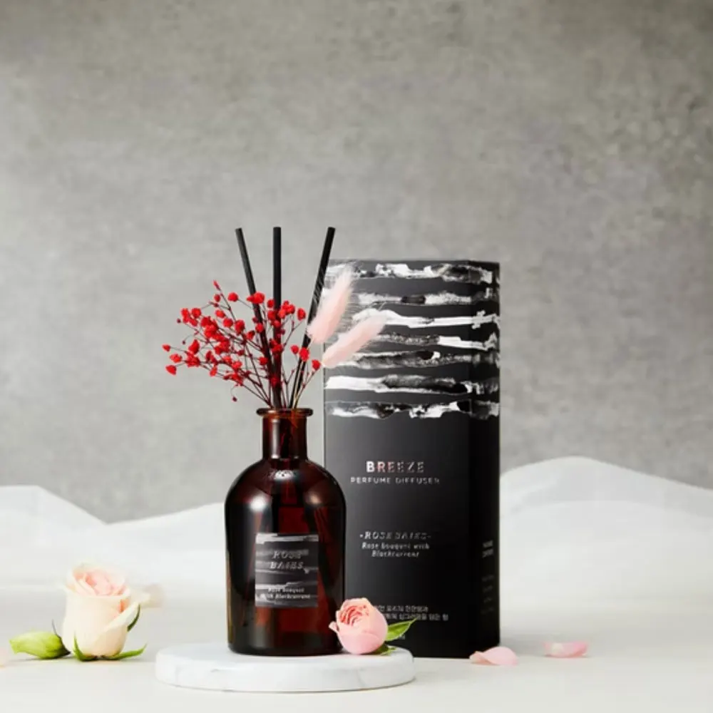 [BREEZE] Premium Glass Perfume Diffuser Alcohol-Free Long Lasting Aroma Dried Flowers Rose Baies 200ml for Elegant Interior