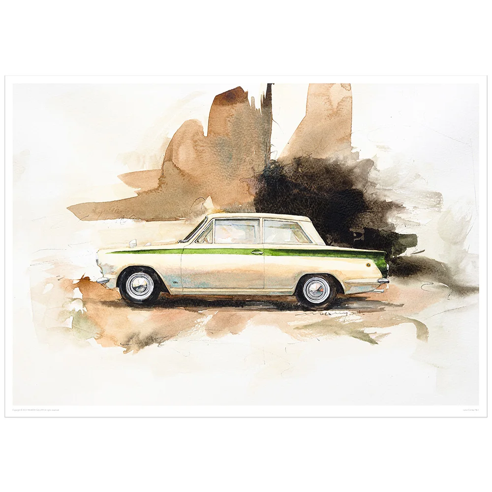 [MINSEOK] Watercolor Car Art Poster Lotus Cortina Mk-1 Canvas Square A2 Size Modern Wall Art Vintage Car Theme No Frame Not