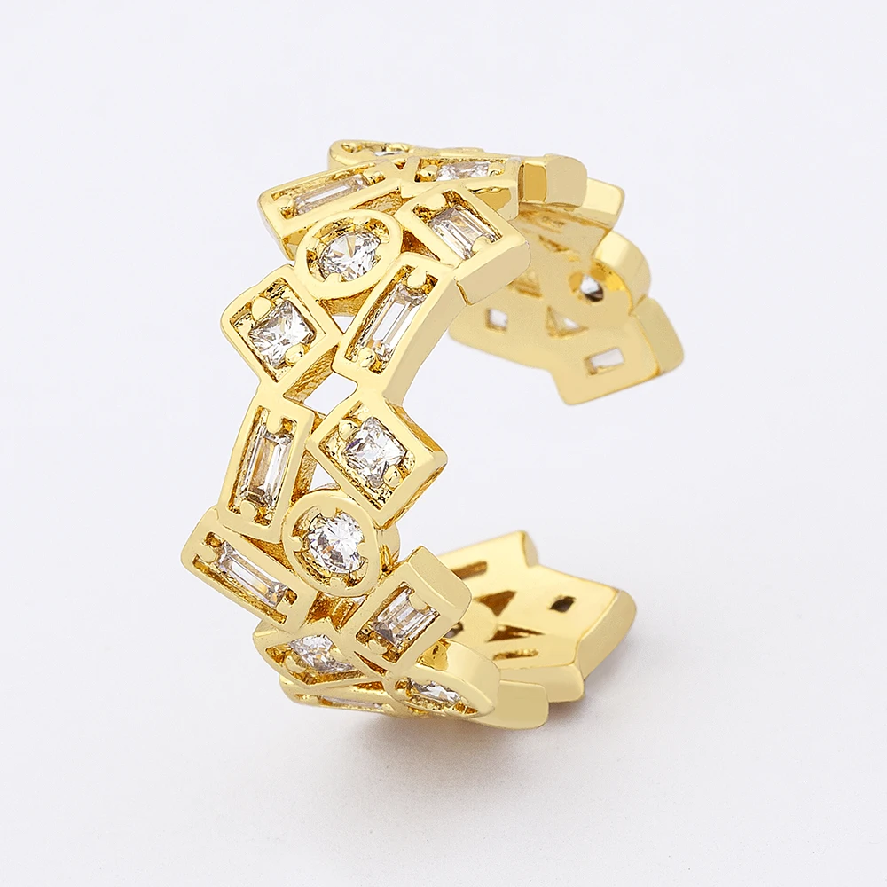 QIKU Shiny Luxury Rhinestone Opening Adjustable Rings Women Copper Zircon Jewelry Accessories Charm Gift Wholesale Dropshipping