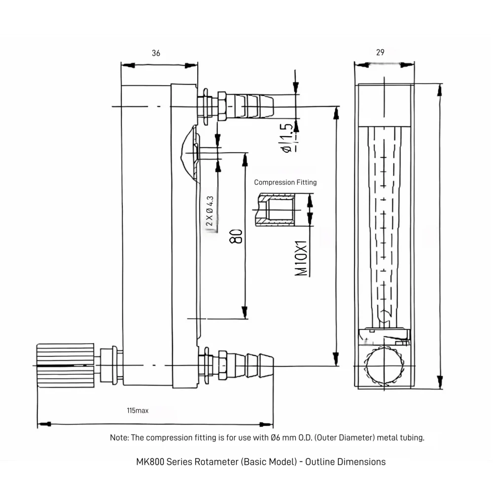 0.5-5 L/h Micro Water Flow Meter Inline Glass Rotameter Stainless Steel Liquid Variable Area Flowmeter Accuracy +/-2.5% 6mm Hose
