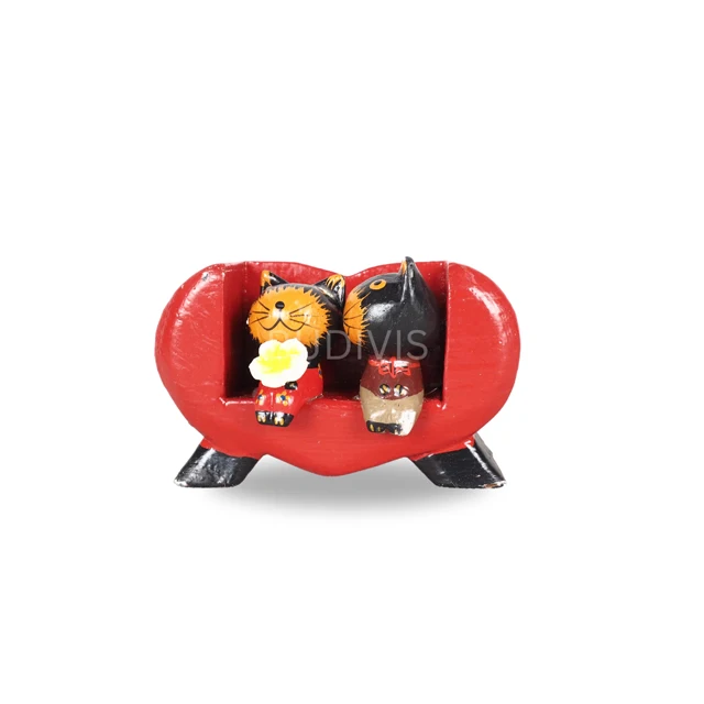 Wholesale Solid Wood Cat Statue & Couple Sitting Interior Home Decor Handmade Modern Design Valentine's Day Gift