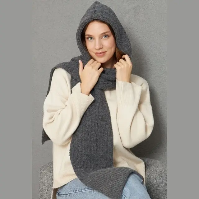 Women's Soft Textured Knitted Hooded Scarf Keeps Warm Stylish and Comfortable Stylish Look Autumn Winter ODM OEM Service
