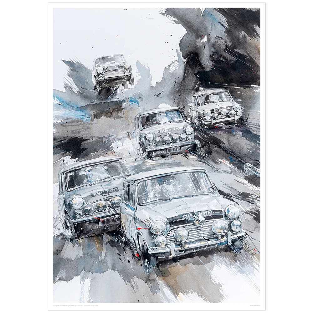 [MINSEOK] Modern Watercolor Car Art Poster MINI Cooper Rally Square Canvas Wall Art A2 Size