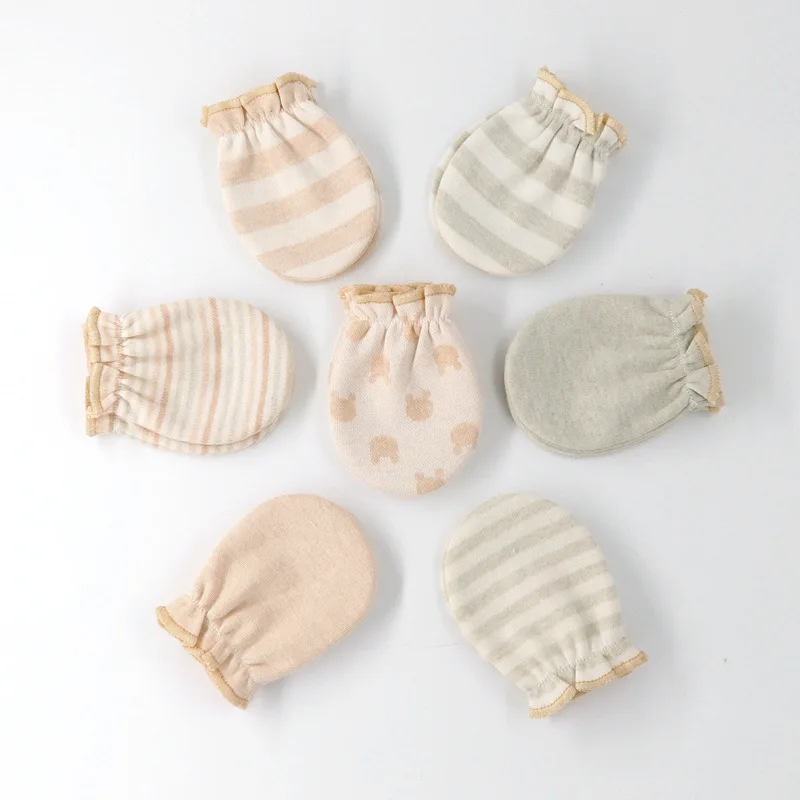 0-6M Newborn Baby Gloves Stripe Dots Infant Mittens Full Finger Anti-Grab Children's Cotton Gloves Four Seasons Mitten