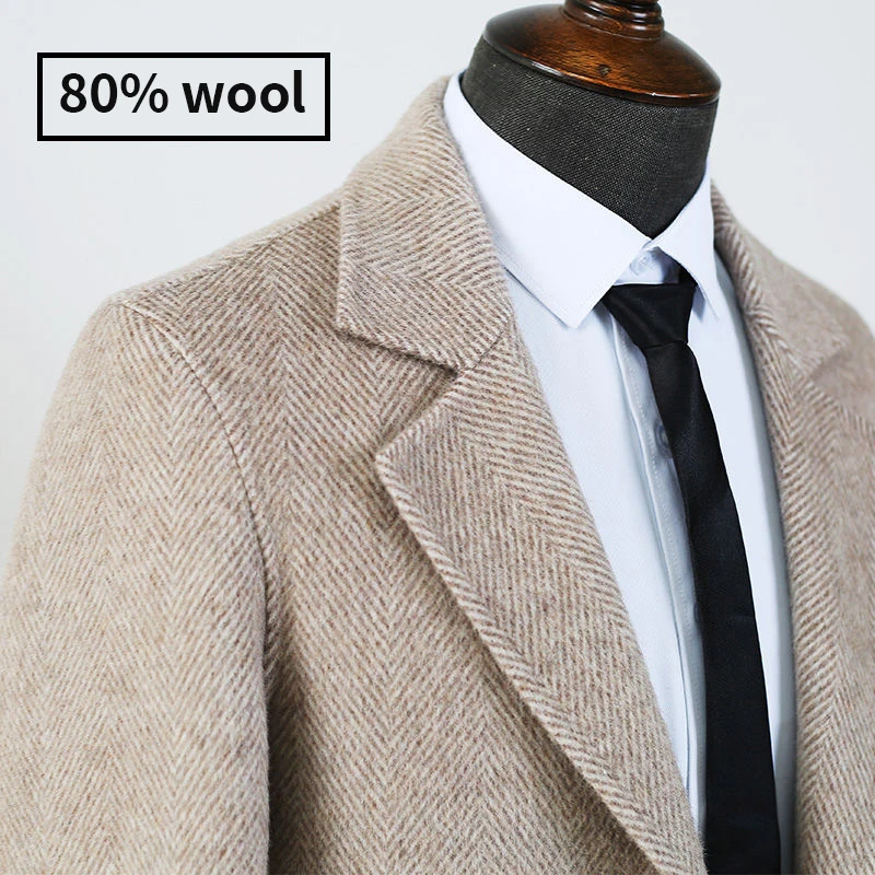 Custom Luxury Trench Coats Worsted Wool Overcoat Men Warm Winter Long Men Cashmere Coat