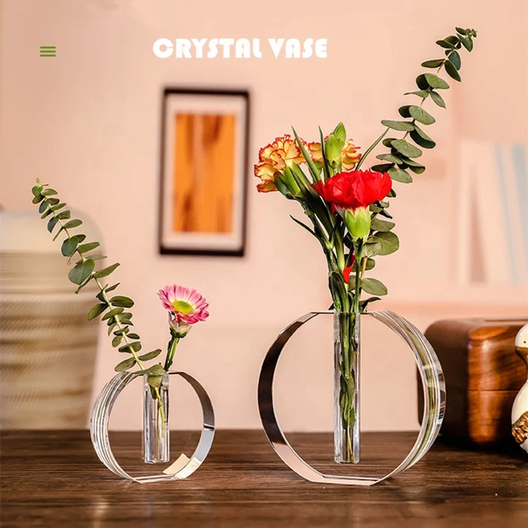 Wholesale Simple Transparent Home Tabletop Decoration Mini Clear Crystal Glass Single Flower Vase