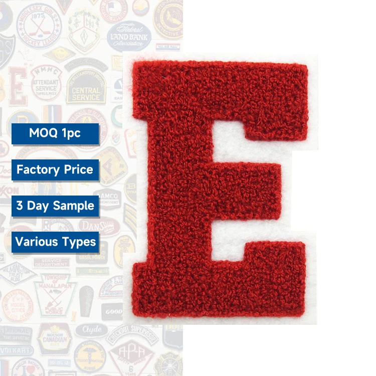 Custom Chenille Iron-On 3D Heart Flower Jacket Patches with Embroidered Lace Red White Initial Alphabet Wholesale