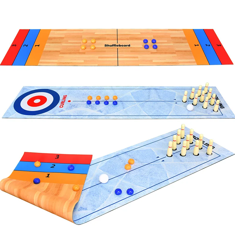 ZHENGYE Tabletop Curling Game 3 1 Curling Bowling Shuffleboard Game Double-Sided Rubber Roller Mat Eco-Friendly Durable