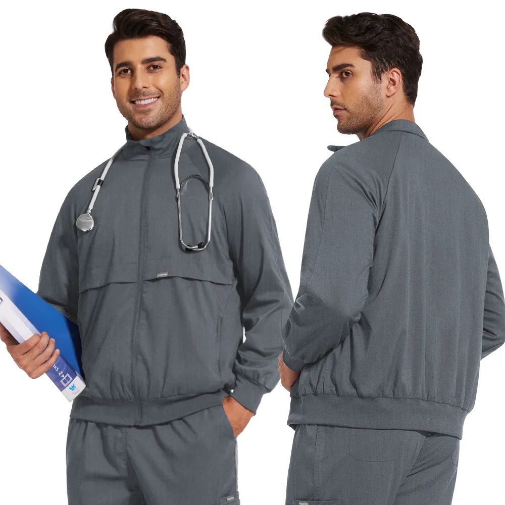 Unisex Scrub Jacket Fashion Coat for Men Women Hospital Scrubs Stand Collar Long Sleeve Greatcoat High Quality Nurse Uniform