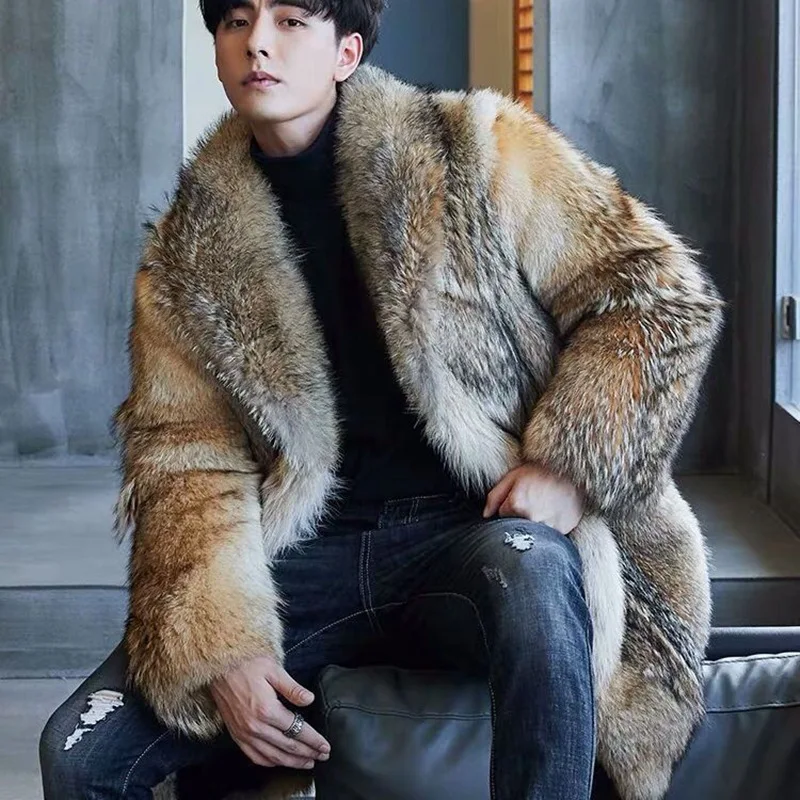 Winter 2022 New Men's Long Wolf Coat Fur Coat Mink Fur Coat Men