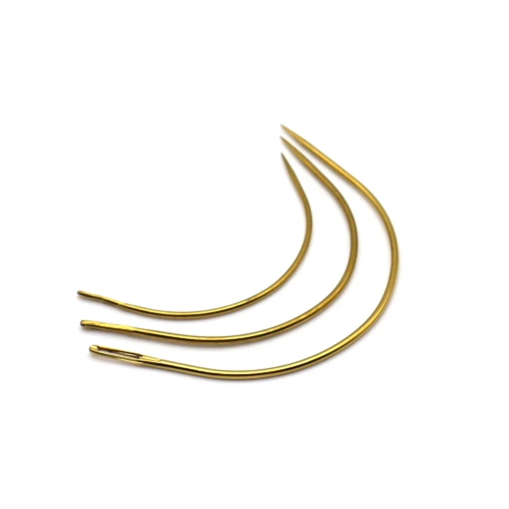 ARLANY Shiny Gold 3pcs Per Pack Curved Needles Hand Sewing Needle Custom Packaging C Type Hair Weaving Needles Pins Set