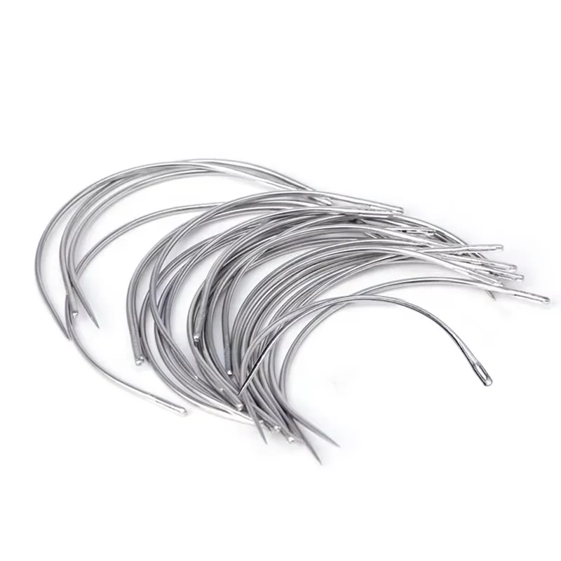 RTS 100pcs C Style Weaving Needle for Hair Extension Tools Weft Weave Type Curved Thread Sewing Needle