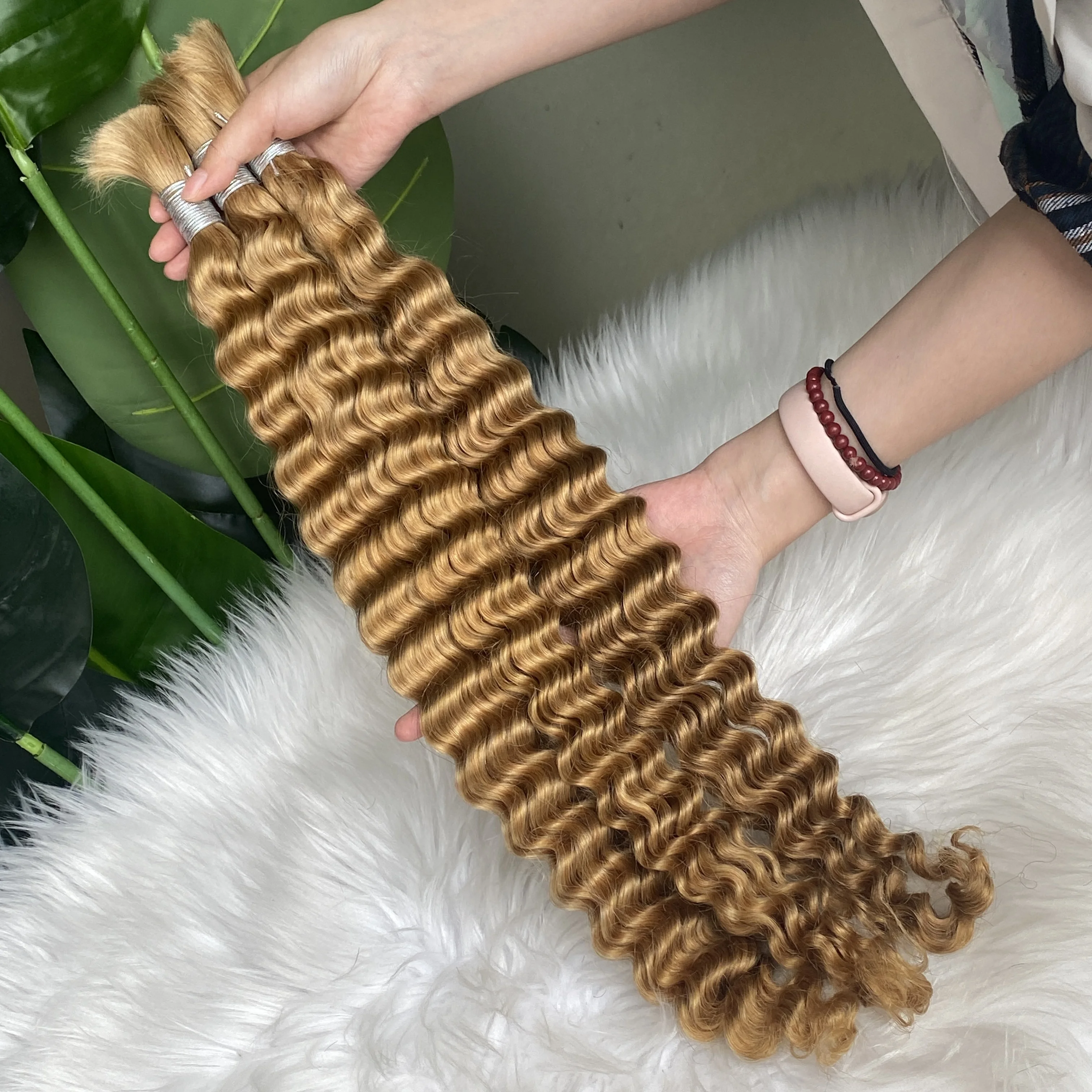 #27 Color Human Hair Braiding Deep Wave Bulk Boho Box Braids No Weft Hair Extensions 100g