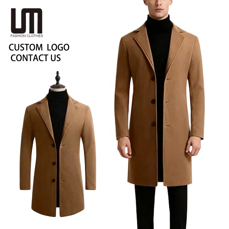 OEM ODM Wholesale Good Quality Winter Men Casual Outwear Single Breasted Slim Fit Wool Business Button Trench Jacket Coat