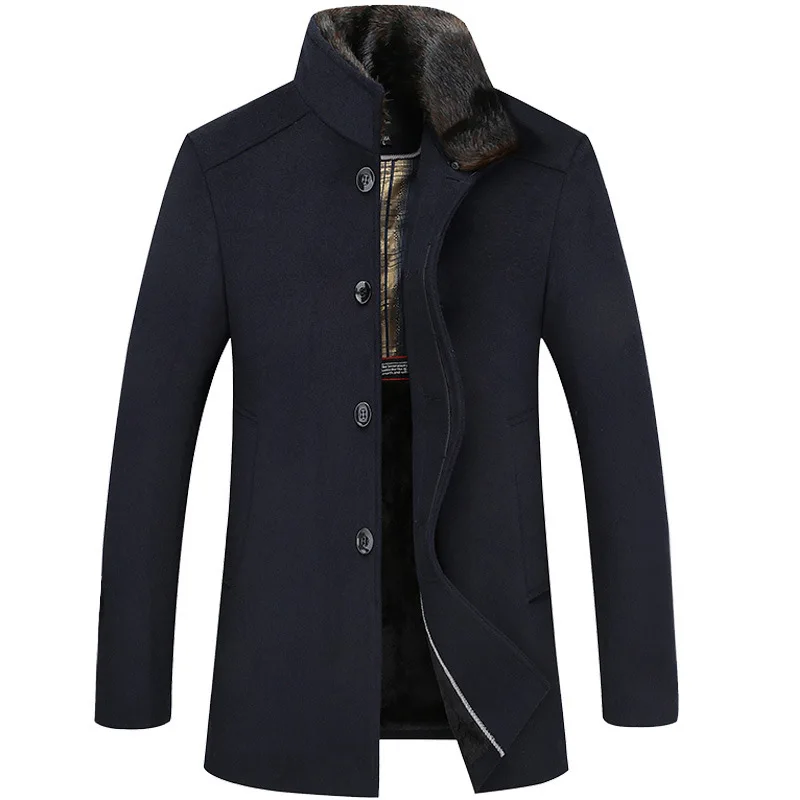 Men Winter Woolen Coat Medium to Long Woolen Coat and Stand Collar Business Coat Men's Clothing OEM