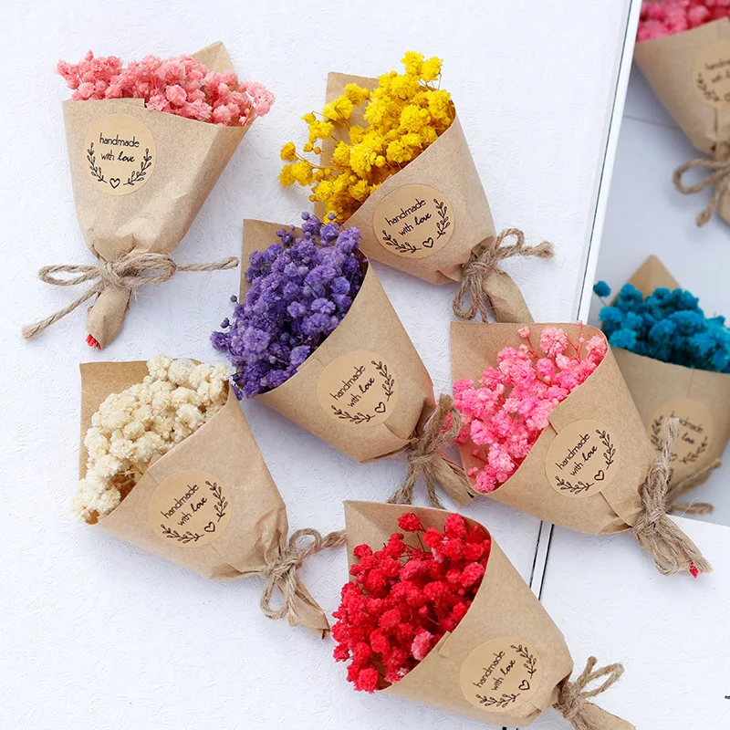 Wholesale Natural Dried Baby's Breath Small Bouquet, Colorful Preserved Gypsophila for Home, Wedding, Party Decoration and Gifts