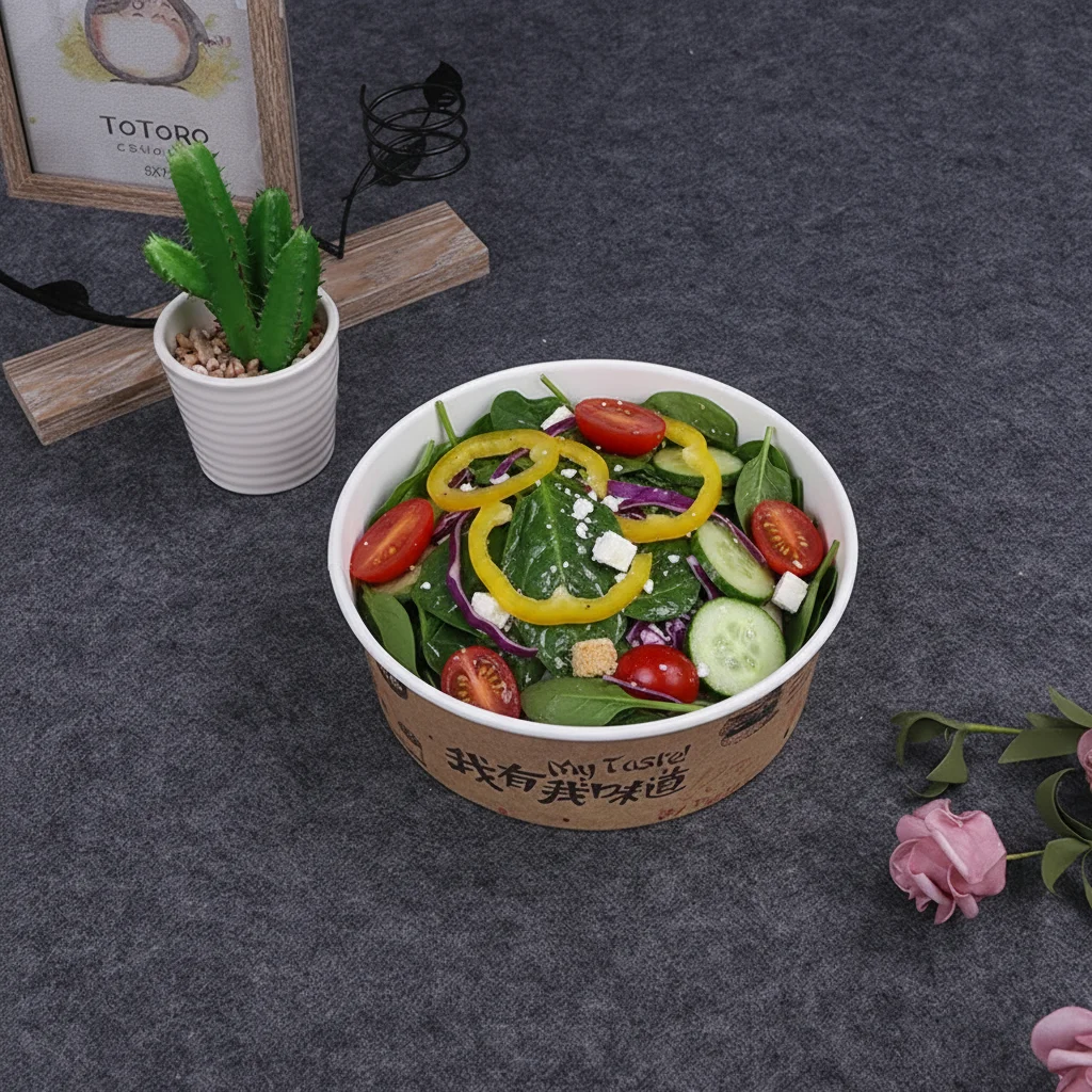 ZJPACK Manufacturer Reusable Takeaway Food Container 500ml 750ml 1000ml 1300ml Kraft Salad Bowl Paper Plates & Bowls