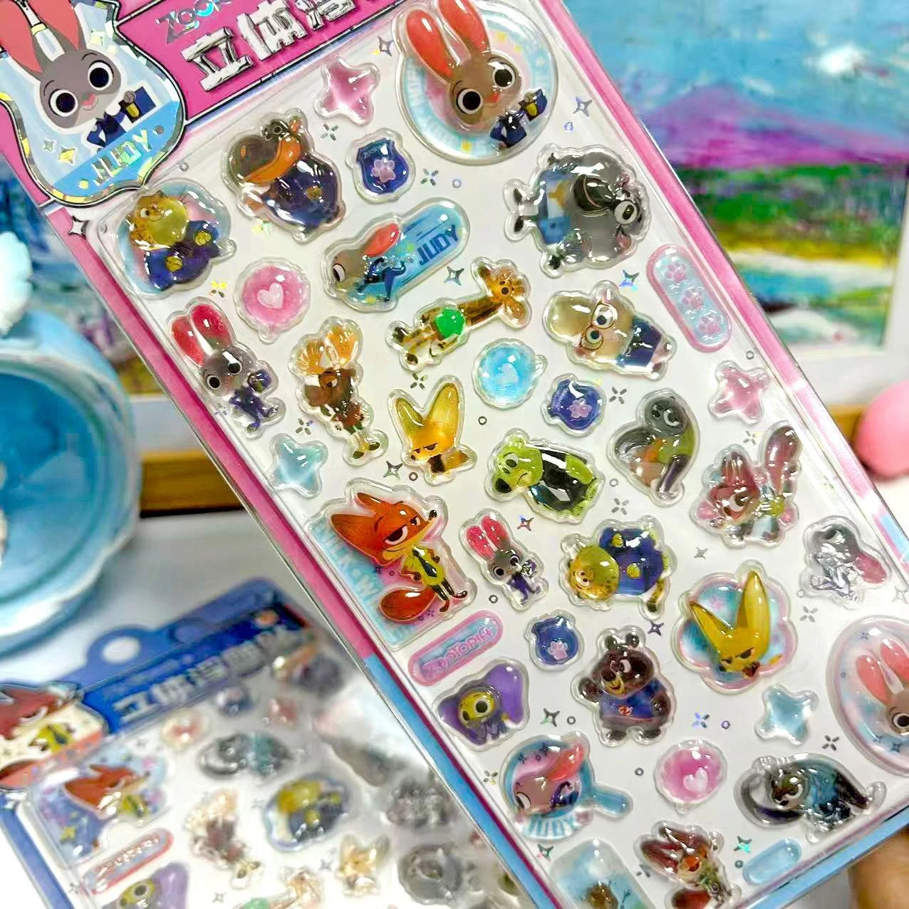Zootopia 3d Relief Cartoon Stickers for Children Cute Decorative Crystal , Genuine Version