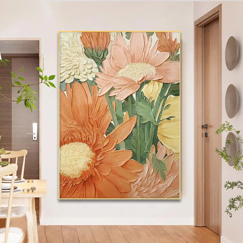 ZHUOHAO ZS-6 Warm Nordic Style Hand-painted Oil Canvas Flowers Living Room Dining Room Entrance Sofa Background Flower Painting