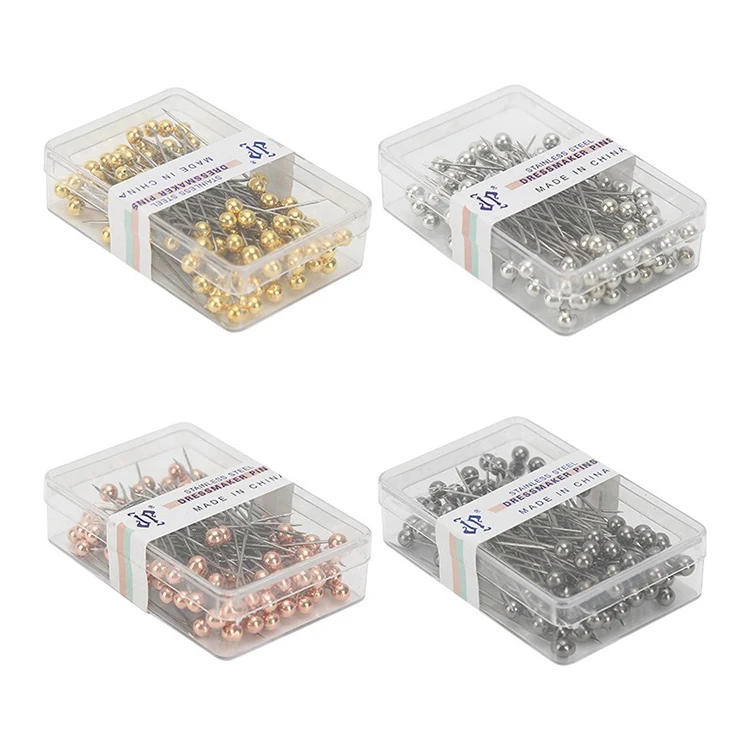 100Pcs/Box 38cm Colorful Round Pearl Head Needles Stitch Straight Push Sewing Pins for Dressmaking DIY Sewing Positioning Tools