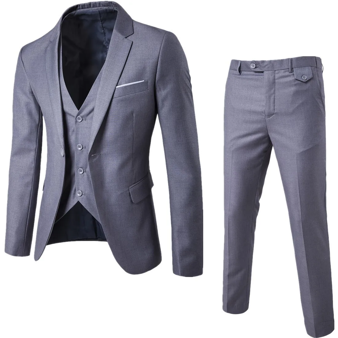 New Trend Men's Three-piece Jacket + Vest + Trousers Slim Suit Groom and Groomsman Wedding Dress Casual Suit Men Blazer Slim Fit