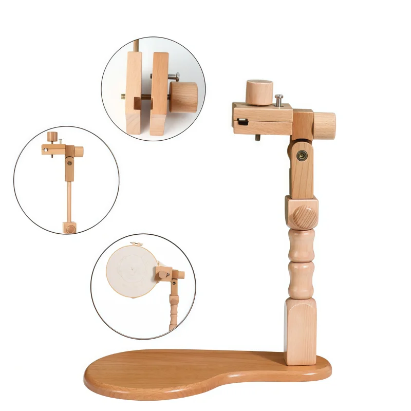 Bulk Wholesale Professional 360 Degree Rotating Adjustable Wooden Embroidery Hoop Frame Desktop Stand Cross Stitch Sewing Kit