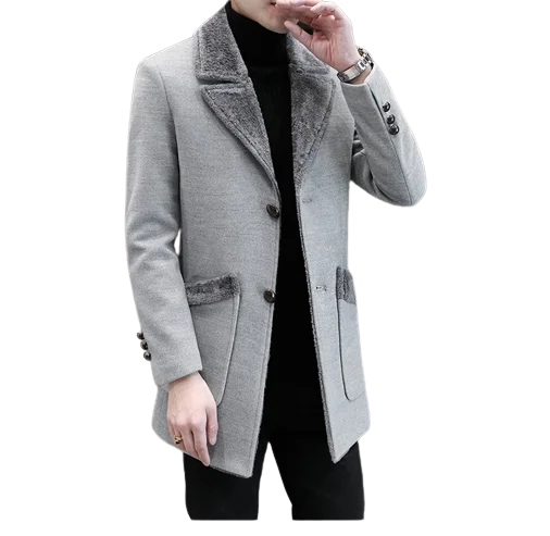 Factory Autumn Winter High Quality Man Slim Casual Overcoat Warm Double Breasted Dual Vents Peaked Lapel Coat Clothing for Men