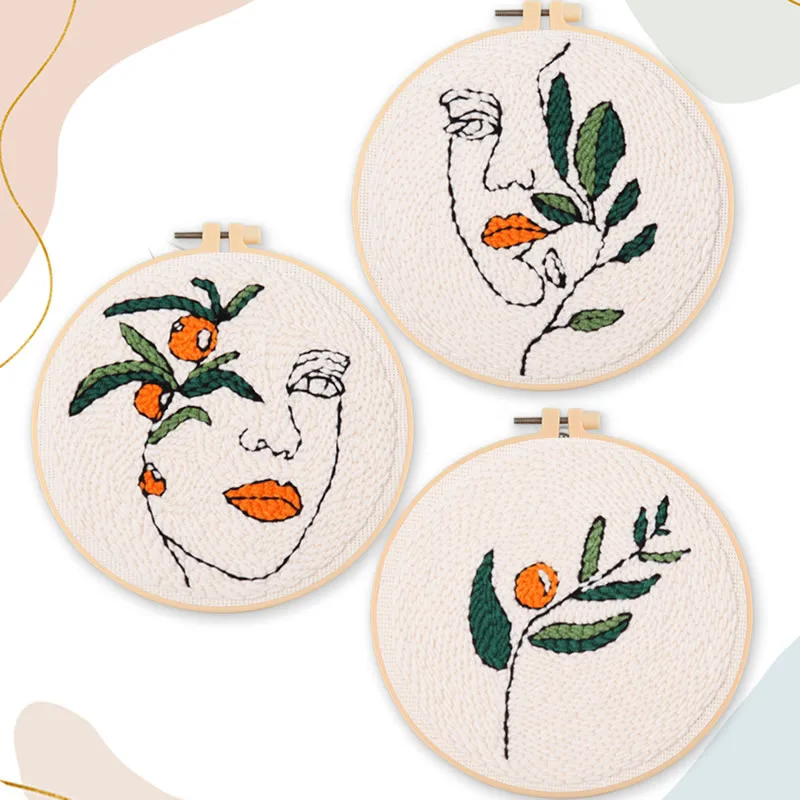 INTODIY Punching Needle Embroidery Kit for Beginners Floral Girl Drawing, Piercing Needles, Rings, Yarn Sewing Needle Tools Set