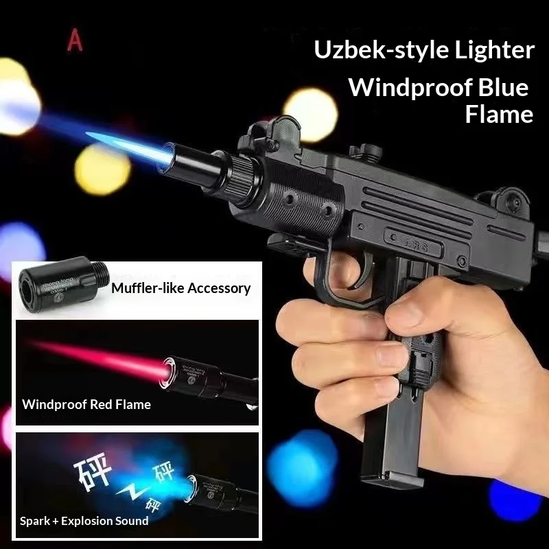 Zhonglong 037B Metal Submachine Gun Type Windproof Double Flame Butane Cigarette Lighter Creative Personality Design