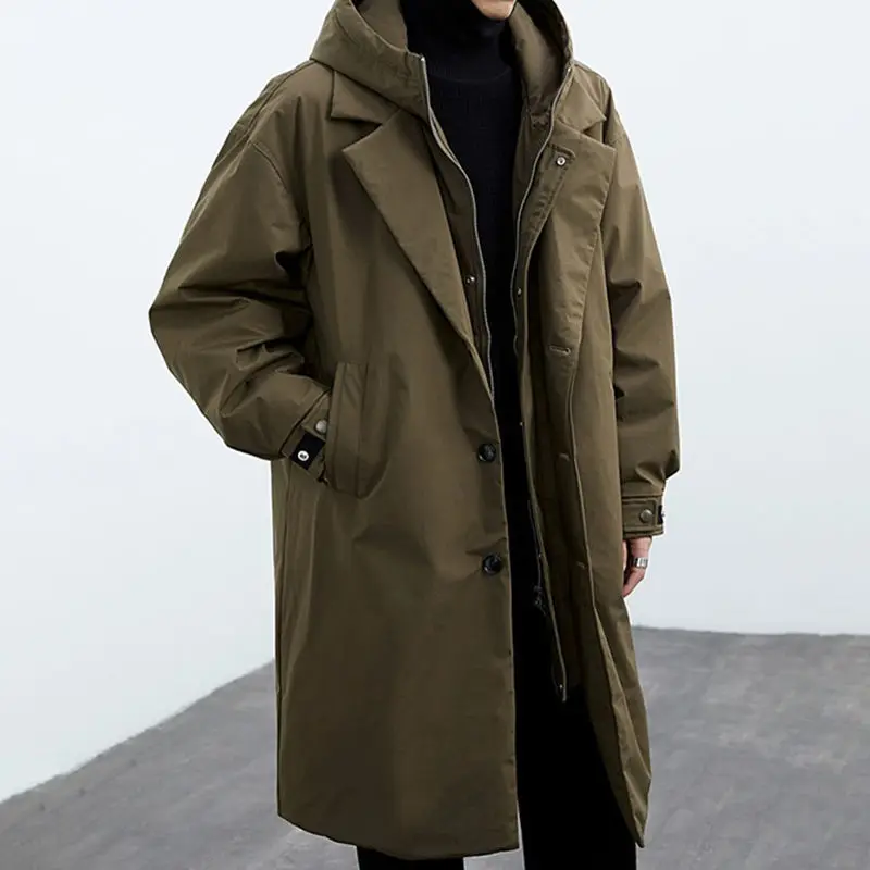 Mid-length Men's Jacket Coat for Winter with Hood, New  Windbreaker, Warm and Thick Coat, Outerwear