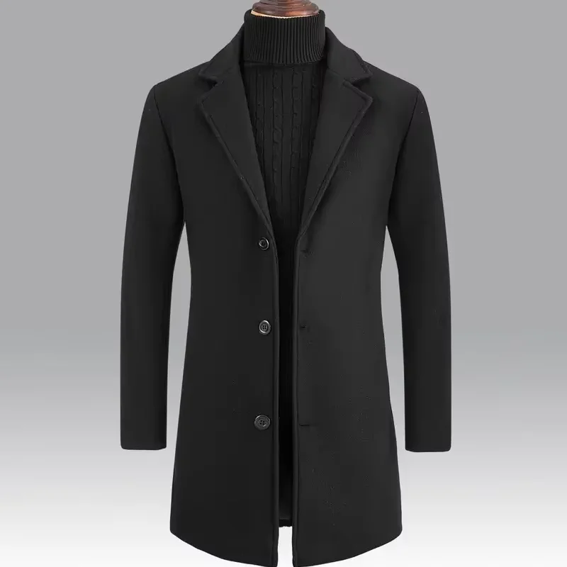 Men's Elegant Mature Single Breasted Trench Coat for Fall Winter Casual Formal Business Overcoat Canvas OEM Service Available