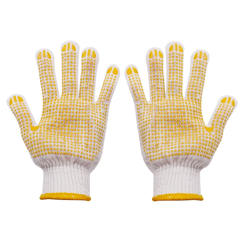 1 Pair Yellow PVC Plastic Dot Bead Mittens  Cotton Yarn Wear Resistant and Anti slip Labor protection Mittens
