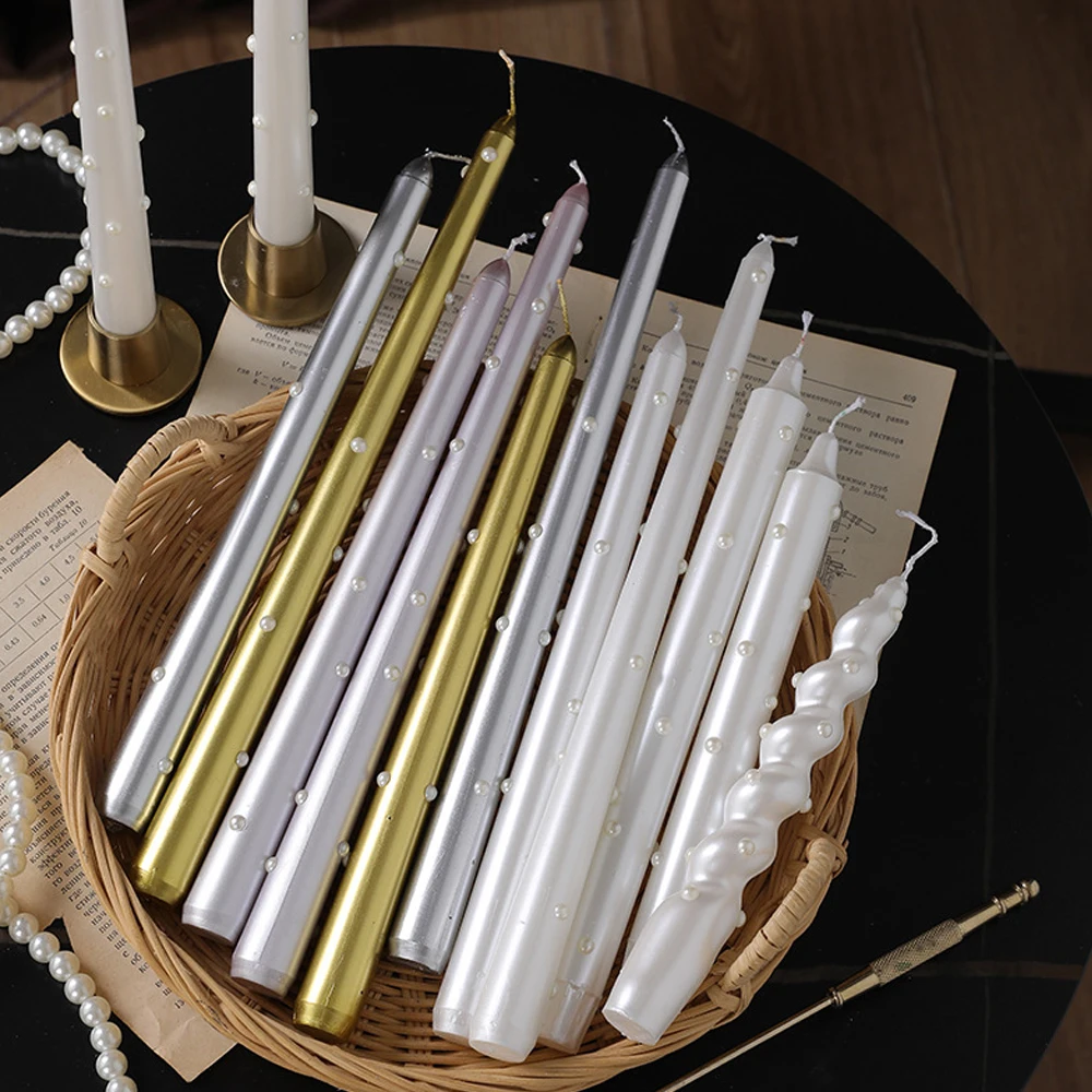 Wholesale Smokeless 10inch 12inch Pearl Wedding Party Home Decor and Gift Aromatherapy Taper Candles Elegant Long Stick Candles