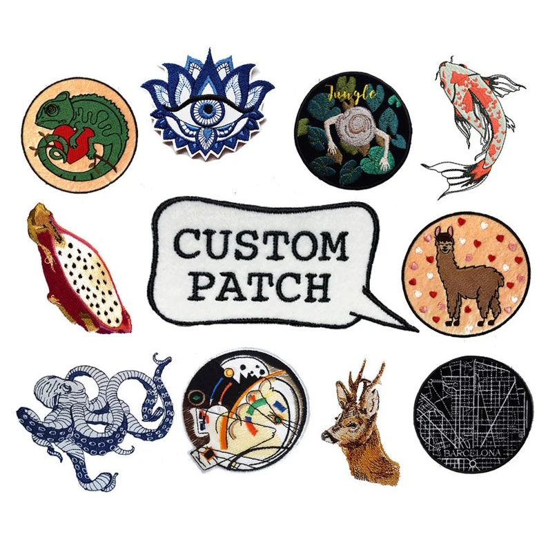 Wholesale Made Custom Embroidery Patch Iron on Heat Transfer Square Hook and Loop Embroidered Patches for Tshirt/ Bags