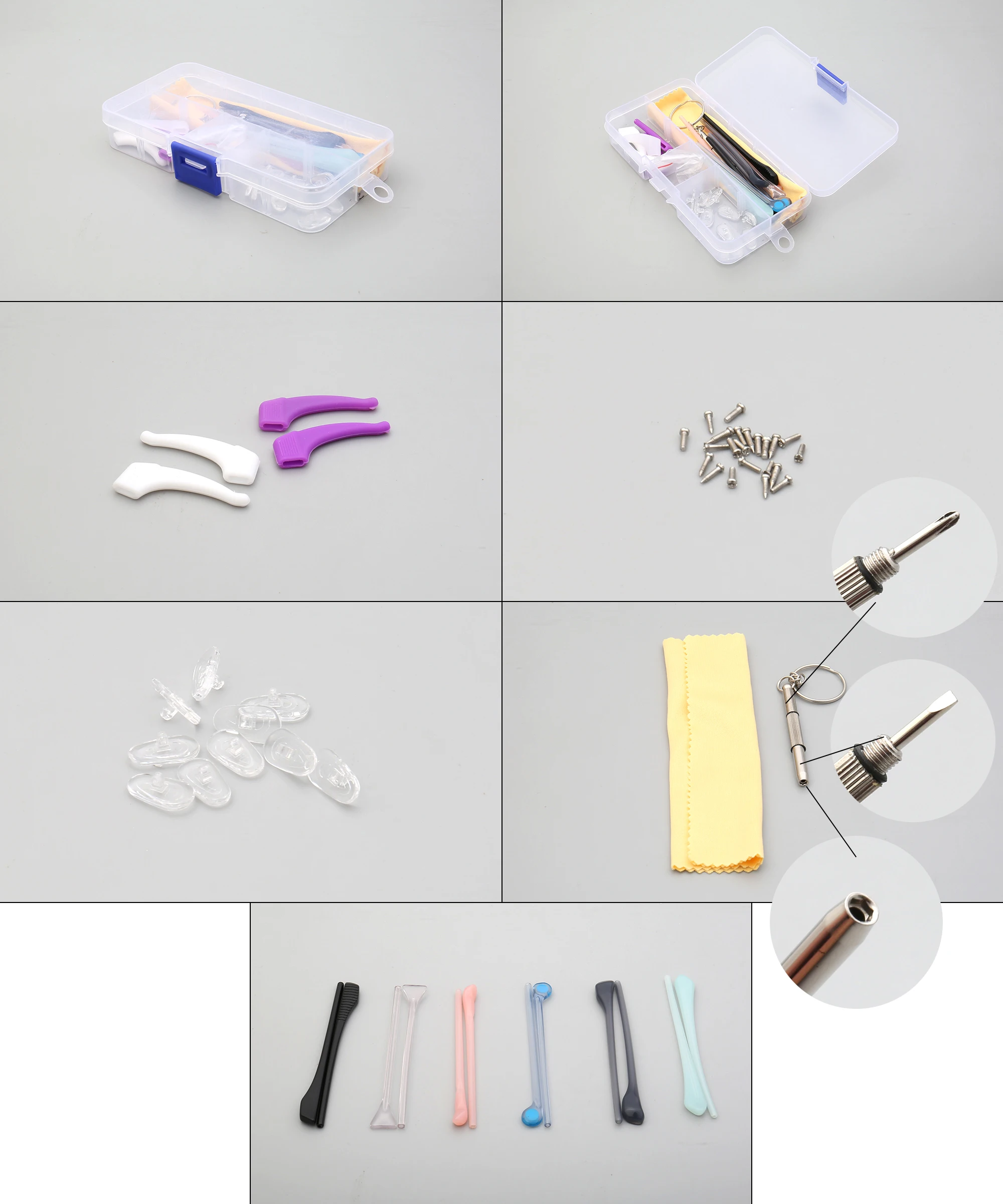 Eyeglass Accessories Parts Kit Repair Screws Silicone Nose Pads Gaskets Eye Screwdriver Lens Cloth Small Tweezers