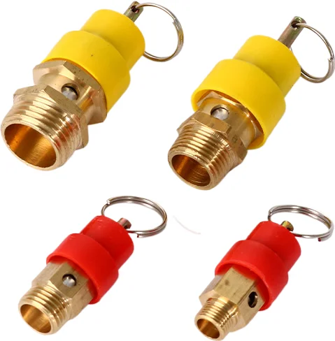 1/4 Inch Brass Pneumatic Gas Safety Relief Valve with Yellow&Red Hat for Air Compressor Towerless Water Feeder