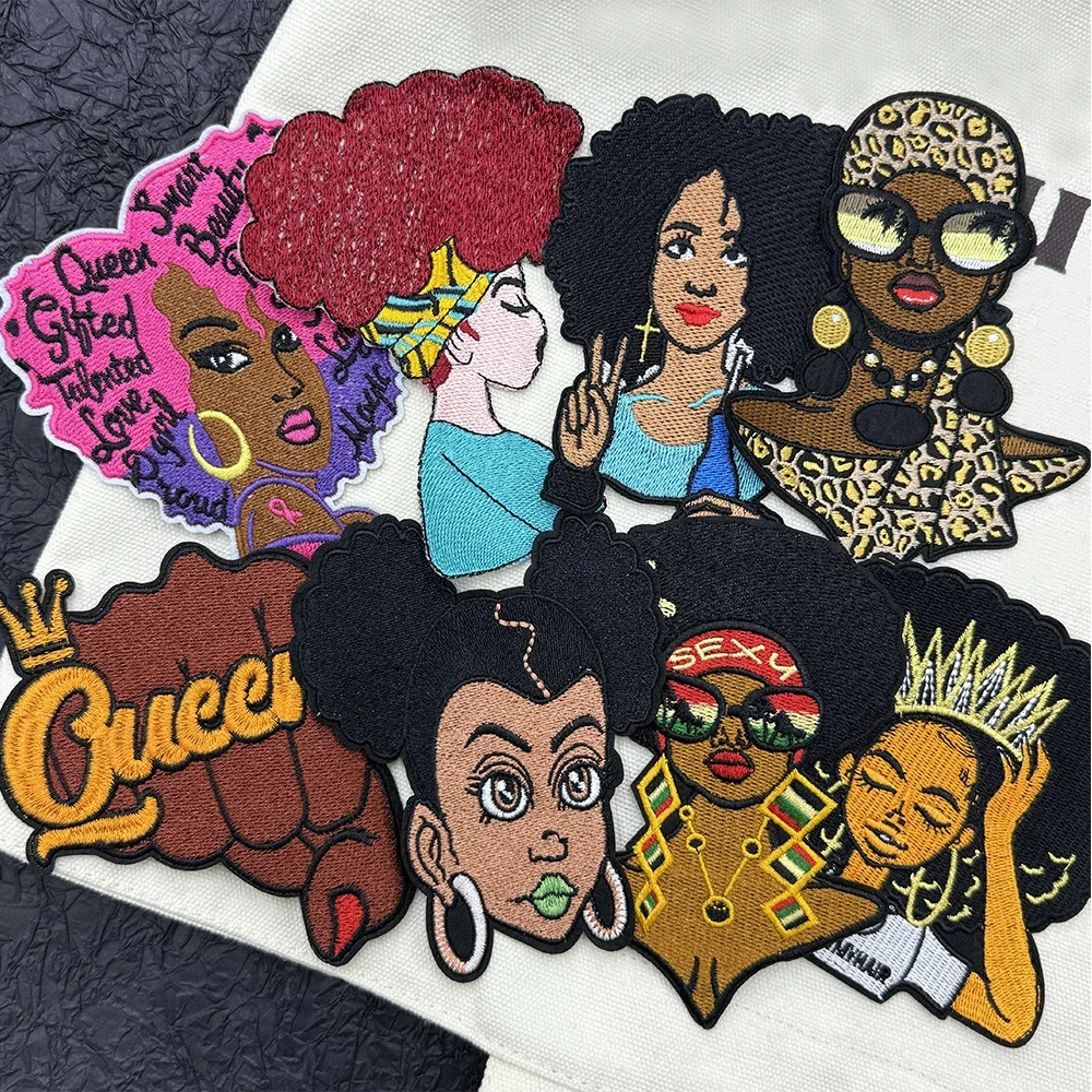 Embroidered Beauty Patterns Fabric Patches African Hairstyles Personalized Character Decorative Stickers Clothing Patches