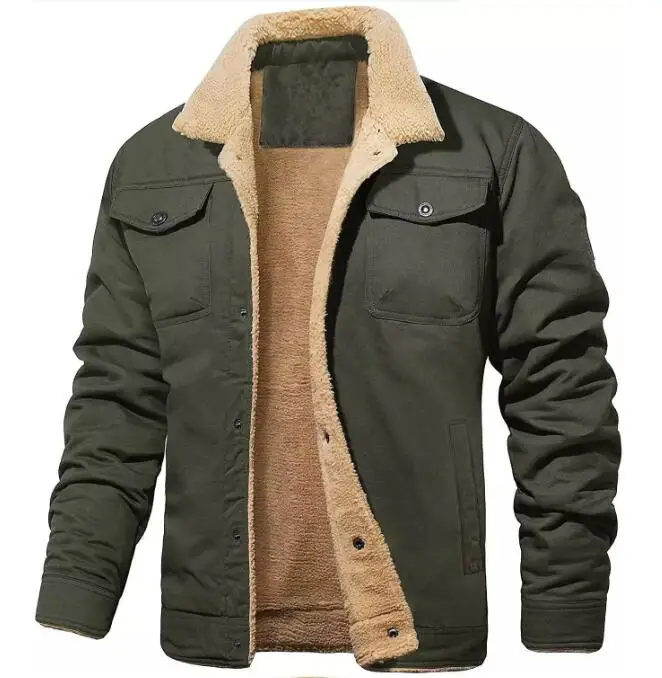 Men Fashion Upper Outerwear Casual Winter Warm Coat With Plush Jacket Men's Big Size Cotton Coat