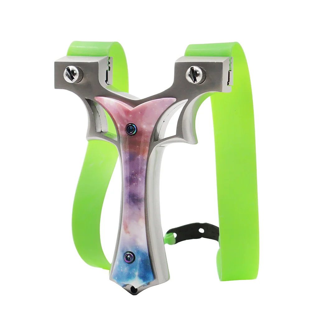 Zinc Alloy Slingshot with Colorful Design Elastic Rubber Band for Outdoor Powerful Shooting Hunting Accessory
