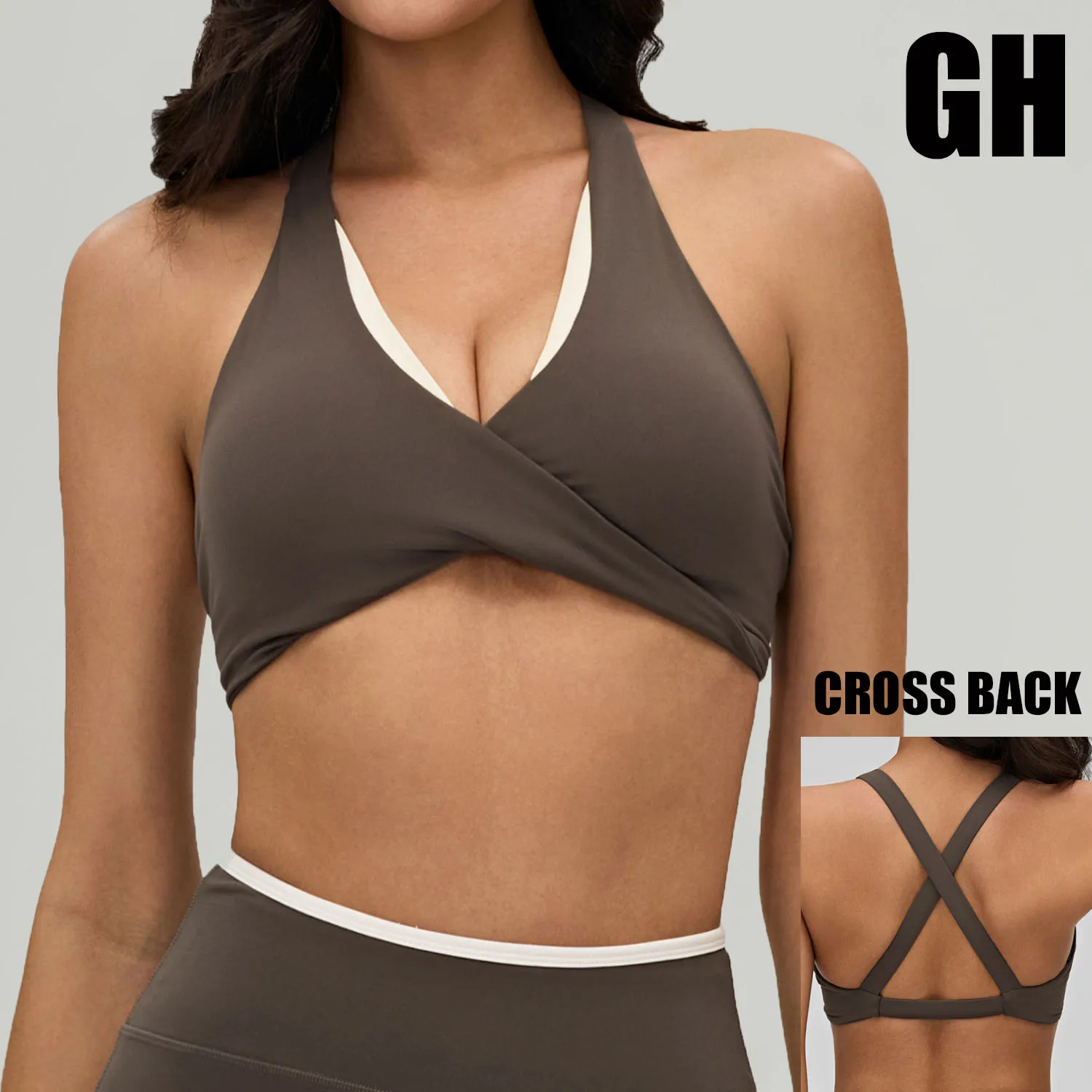GH Wholesale New Design Front Twist Custom Apparel Cross Back Women Workout Outfit Activewear Gym Clothing Yoga Sports Bra