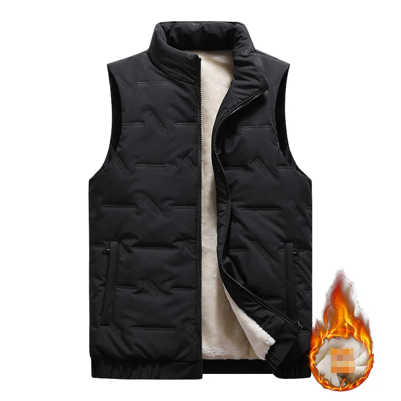 Men's Casual Sleeveless Fleece-Lined Winter Coat Thickened Shoulder Warmth Breathable Quick Dry Zipper Closure Outer Wear Autumn