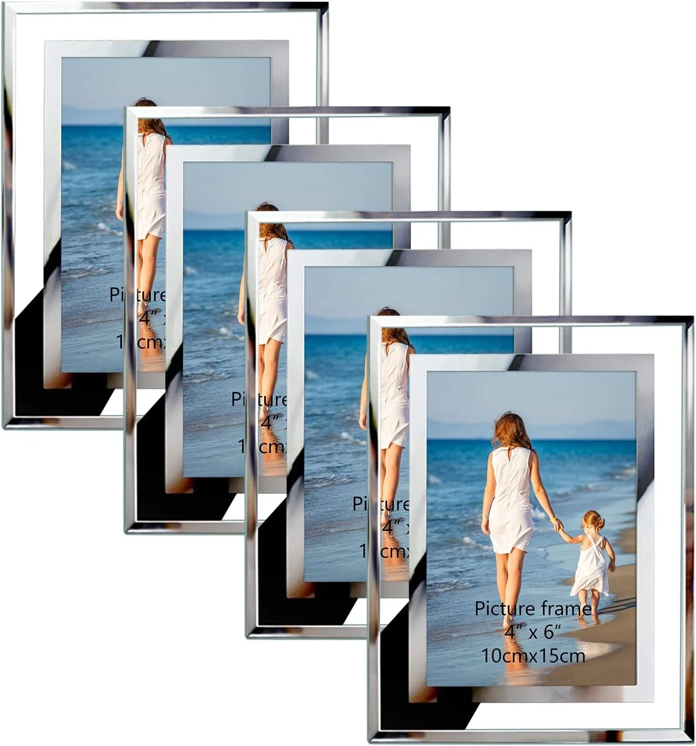 Zhuohoo  Glass Photo Frames 4 by 6 Silver Frames 5 by 7 Only for Tabletop Display Vertically or Horizontally