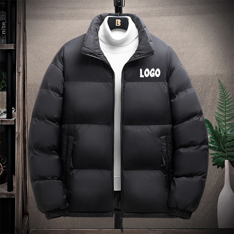 Custom  Logo Men' s Cotton Puff Jacket Winter Bubble Padded Coat Down Jacket Black Polyester Outdoor Puffer Jacket for Men