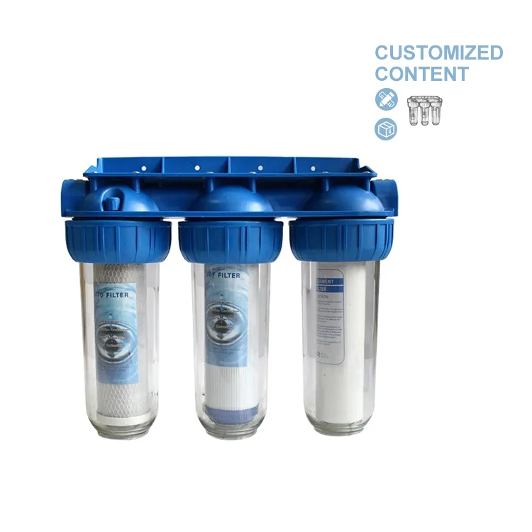 [NW-BR10B4] 10 Inch 3-Stage 10 Micron Manual Household Water Filter System Housing with 100 GPD Flow Rate