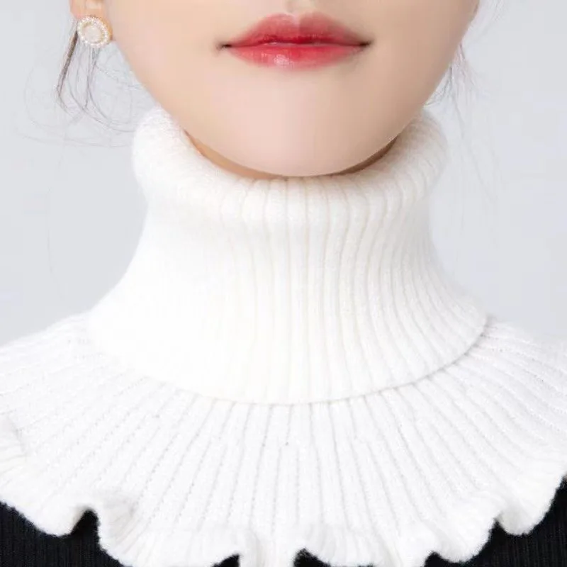 Women Warm Knitted Collar Scarf Knitted False Collar Detachable Winter Windproof Ruffles Neck Scarf
