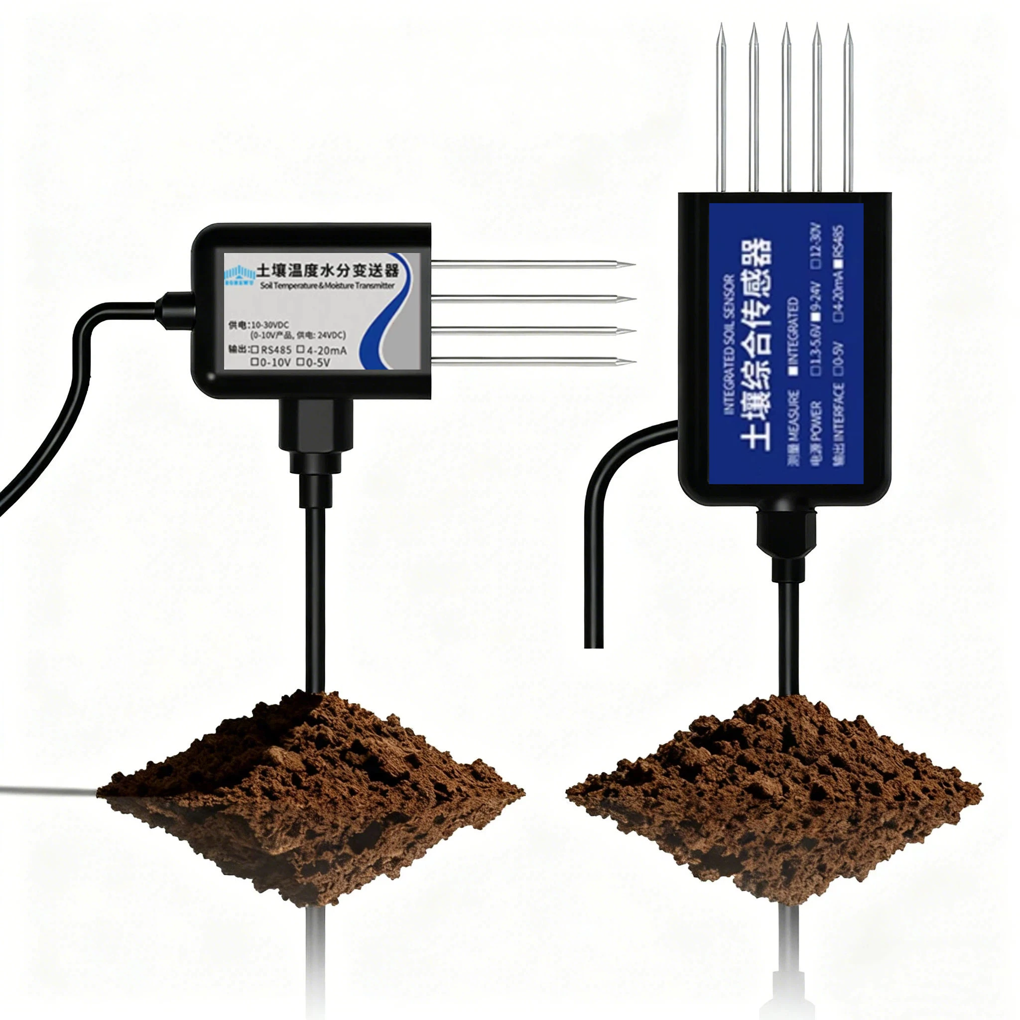ZONEWU 4-in-1 Soil Sensor RS485 EC pH Temperature Humidity IP68 Waterproof for Precision Agriculture Greenhouse