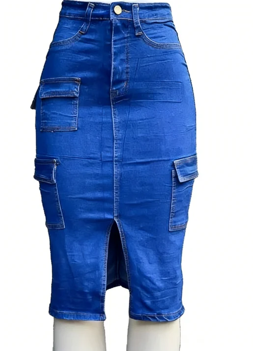 Women's Vintage High Waist Jeans Skirt for Summer Large A-Line Pencil Straight Tube Casual Style with Button Decoration