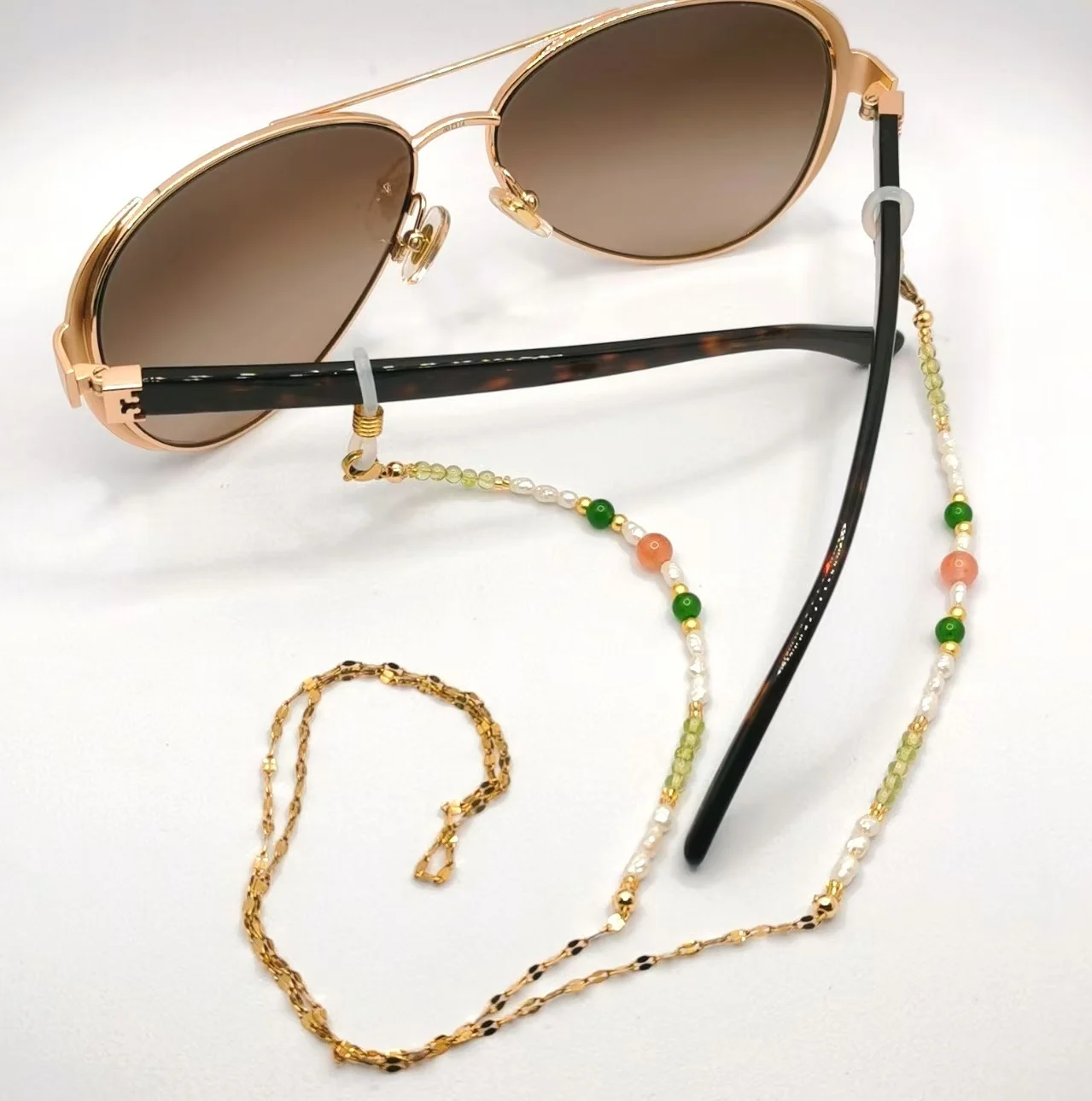 Handmade Elegant Anti-Slip Reading Glasses Chain Natural Stone Red Agate Jasper Olivine Freshwater Pearls Eyeglasses Parts